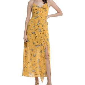 ASTR The Label Bette Floral/Dot Print Wrap Dress Marigold Sz Small